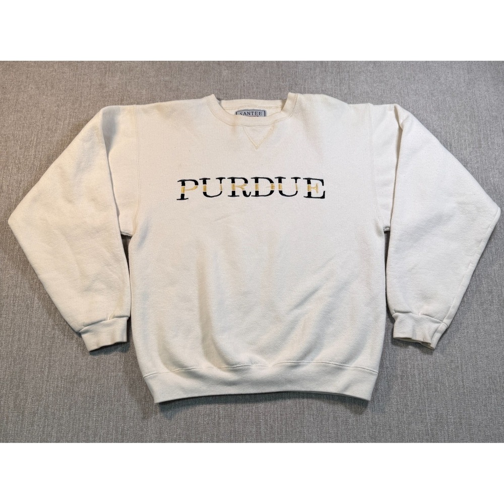VTG Santee HVYWT  Purdue Sweatshirt Small White Crewneck Embroidered Made In USA